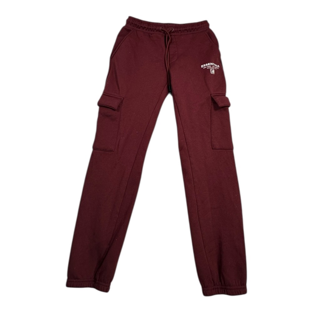 DR Essentials Cargo‎ Sweatpants Burgundy Elastic Waist Drawstring Pockets S